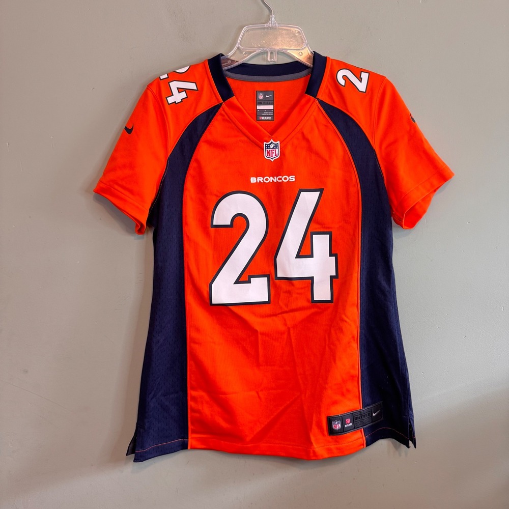 Nike NFL Denver Broncos Champ Bailey 24 Football Jersey Orange Blue Size Medium